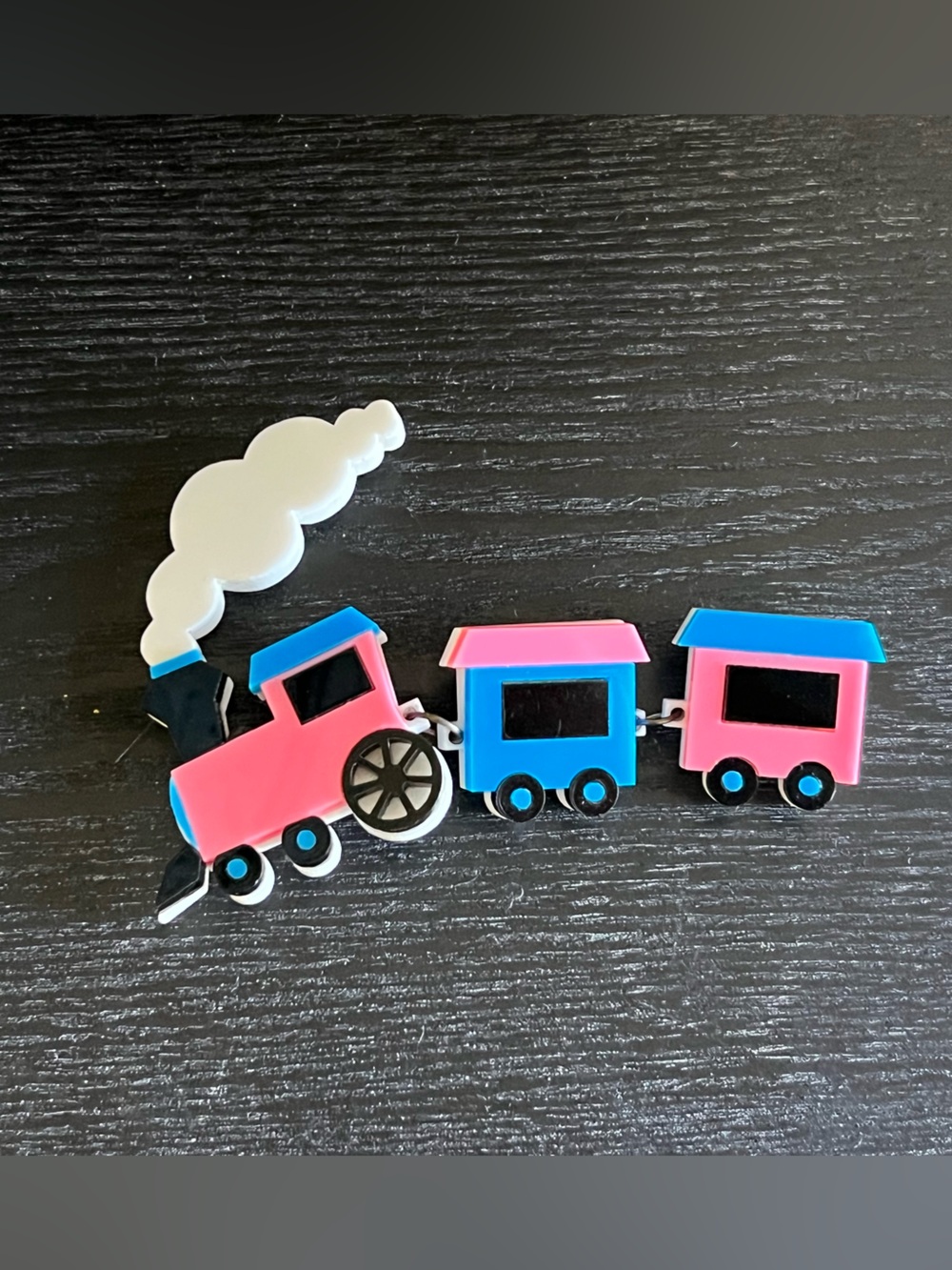 Pink & Blue Train Acrylic Brooch